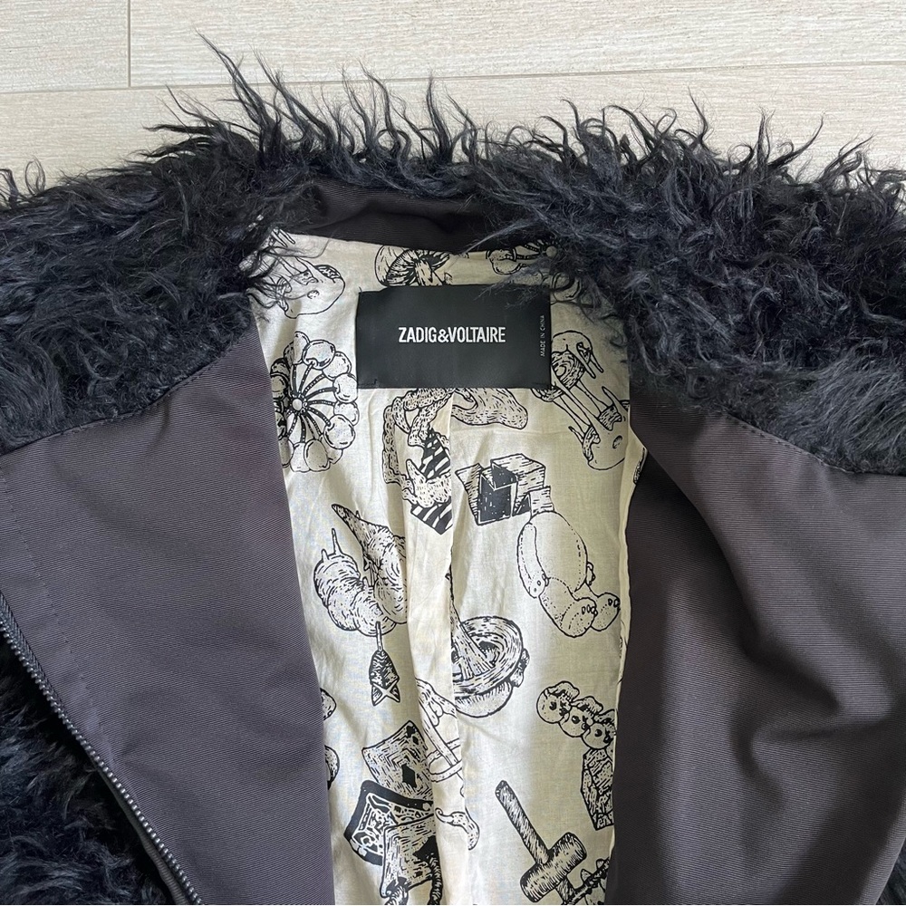 Zadig & Voltaire black Vianna Faux Fur zip jacket coat. Size Small. - Picture 13 of 15